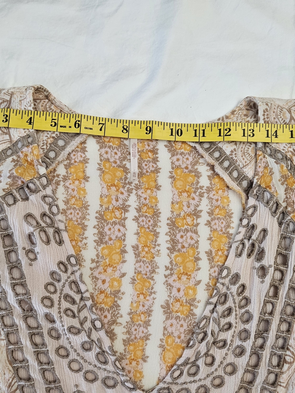 Free People Cream Floral Tunic with Mustard and Brown Accents - Picture 8 of 12